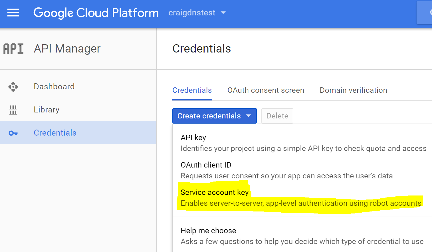 Create new Service Account