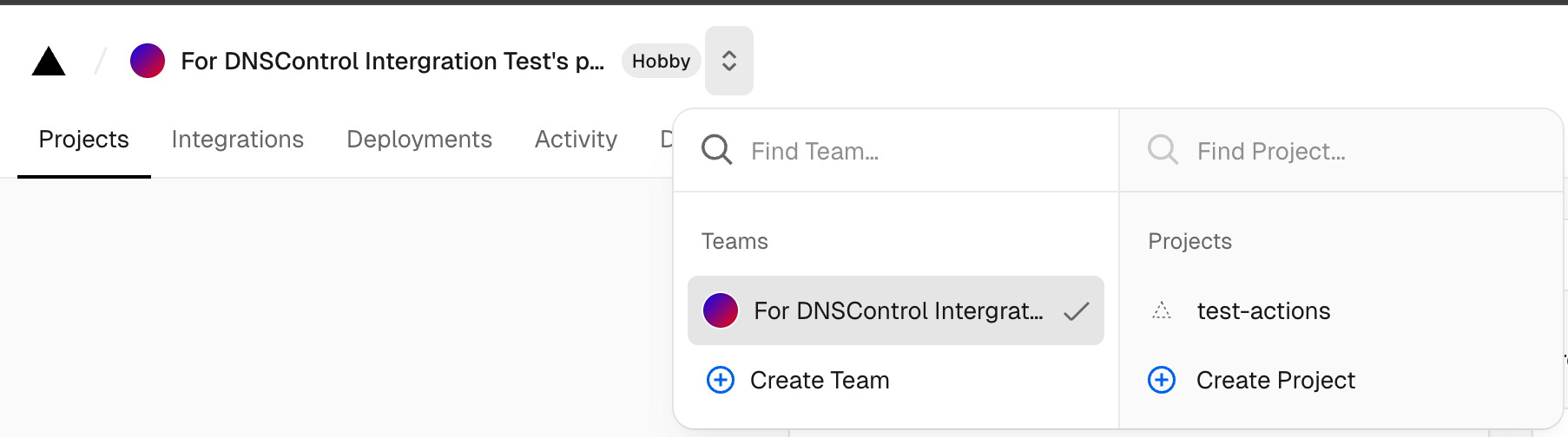 Vercel Team Switcher
